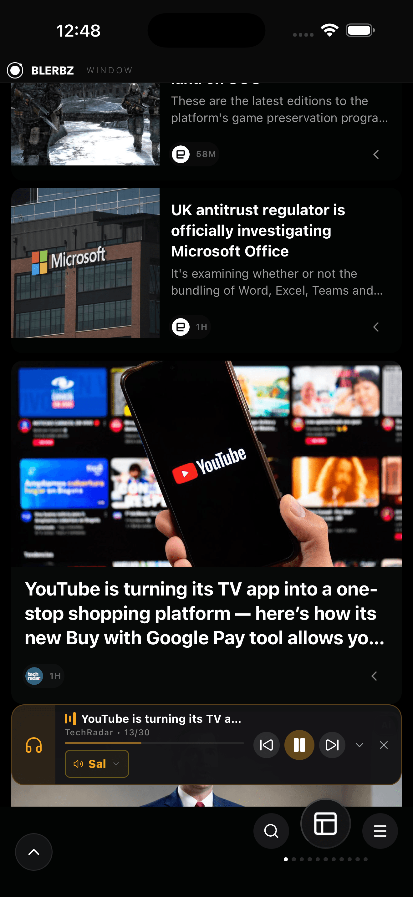 Blerbz-App — Window-Nachrichtenfeed